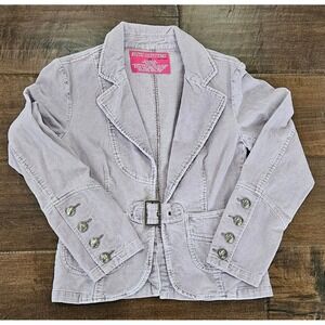 Y2K Military Chic Size XS Whimsigoth Corduroy Blazer Lavander Buckle Front